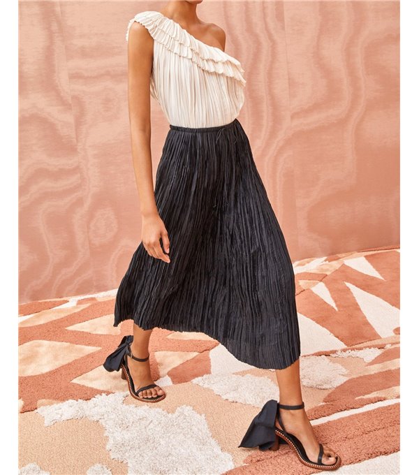 DIONI - Falda midi plisada - negro DIONI - Falda midi plisada - negro