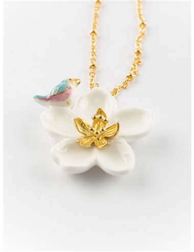 Collar flor pajaro