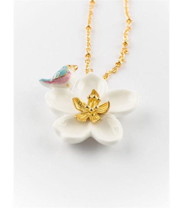 Collar flor pajaro