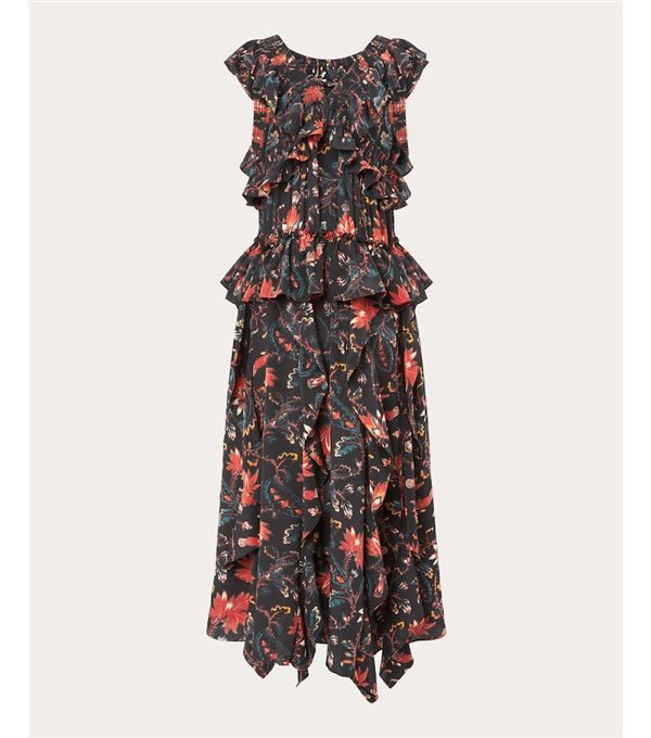 VIOLETA - Printed silk ruffle dress