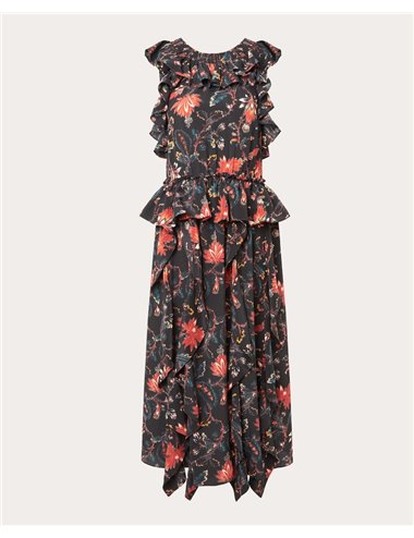 VIOLETA - Printed silk ruffle dress