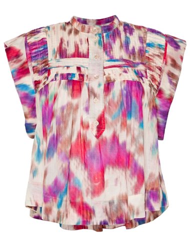 LEAZA - Printed blouse with pleated neckline - pink