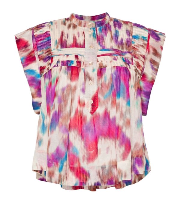 LEAZA - Printed blouse with pleated neckline - pink