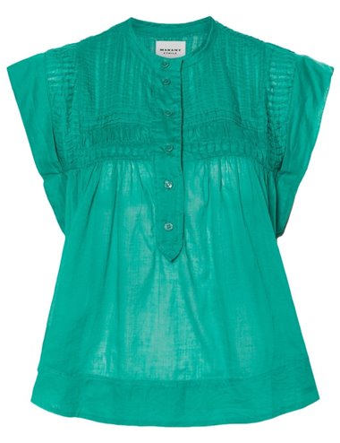 LEAZA - Blusa escote plisado - verde