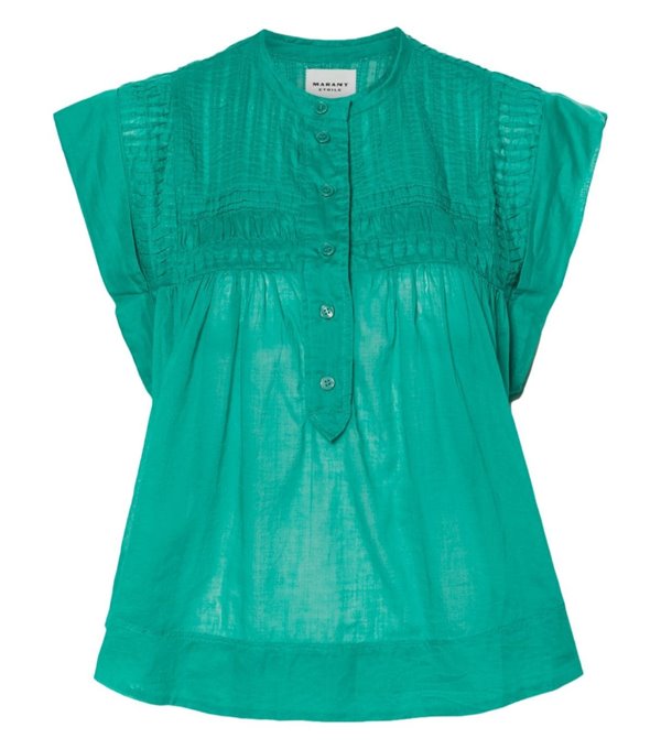 LEAZA - Pleated neckline blouse - green