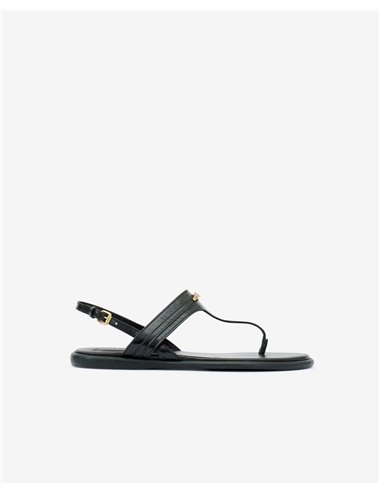 8 By YOOX LEATHER SQUARE TOE PADDED THONG SANDALS, Black Women's Flip Flops