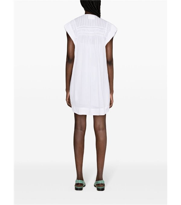 LEAZALI - Pleated neckline dress - white