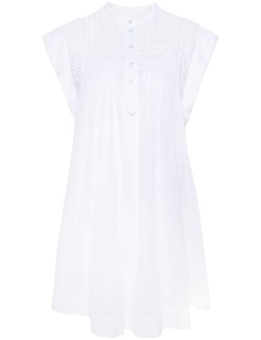 LEAZALI - Vestido escote plisado - blanco