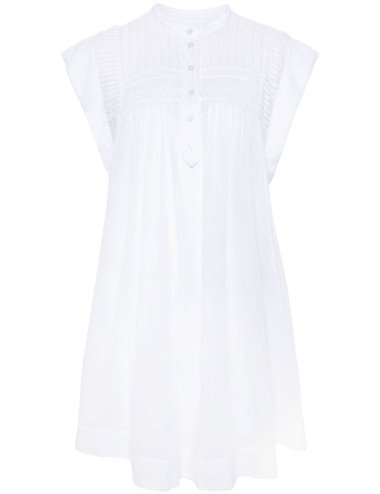 LEAZALI - Pleated neckline dress - white