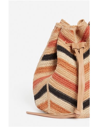 SAC BOURSE - Striped raffia bag