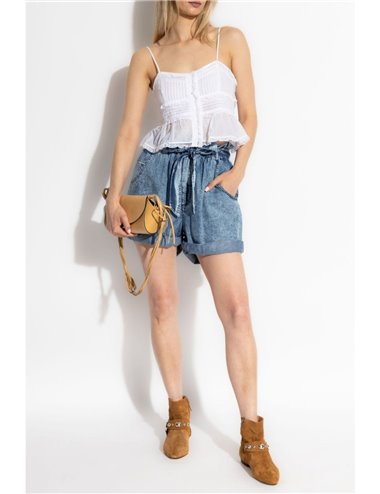 PIERINE - Fine denim shorts - blue