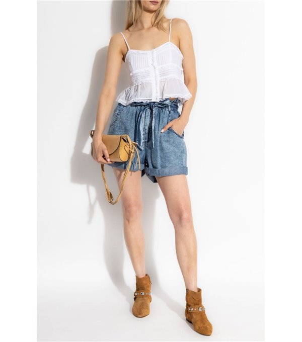 PIERINE - Fine denim shorts - blue