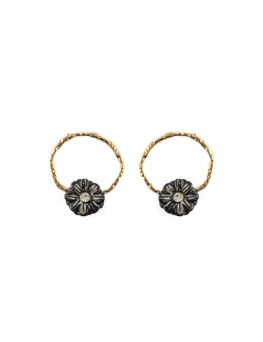 Pendientes aro flor negra