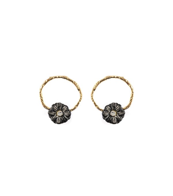 Pendientes aro flor negra