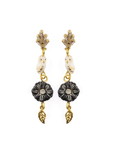 Pendientes buho y flor negra