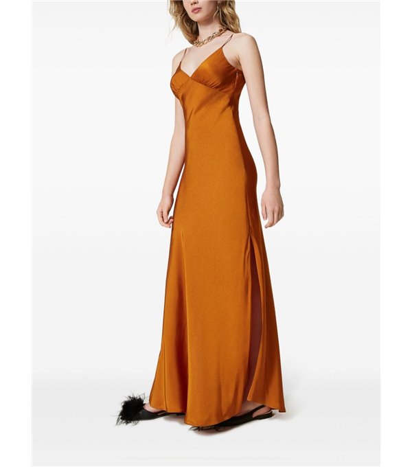 Satin maxi dress - mustard