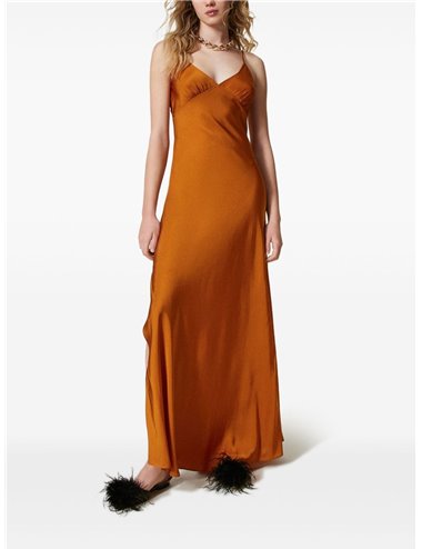 Satin maxi dress - mustard