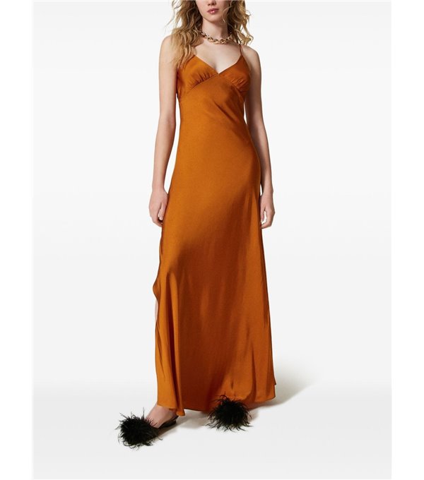 Satin maxi dress - mustard