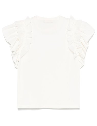 LEIA - Ruffle T-shirt - ecru