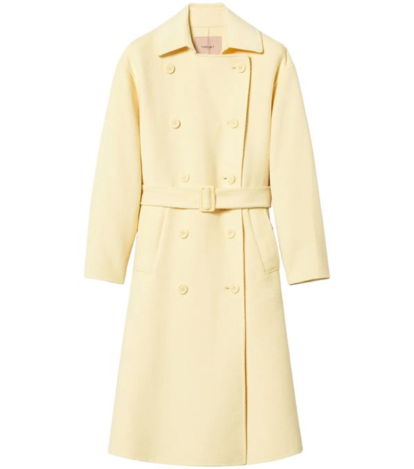 Double-sided coat with belt - yellow