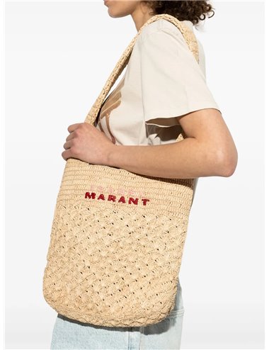 PRAIA SMALL - Raffia logo bag