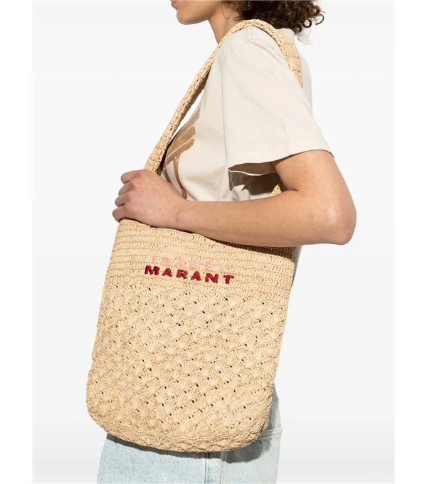 PRAIA SMALL - Raffia logo bag