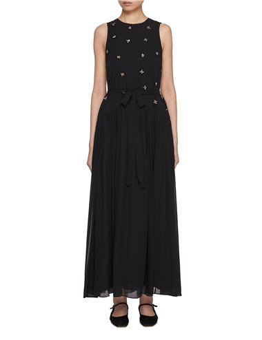 ELENI - Chiffon dress with embroidered flowers