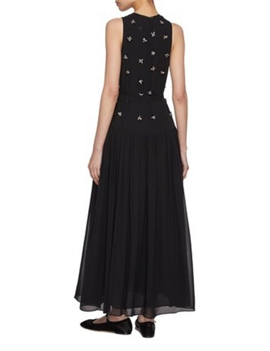 ELENI - Chiffon dress with embroidered flowers