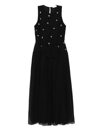 ELENI - Chiffon dress with embroidered flowers