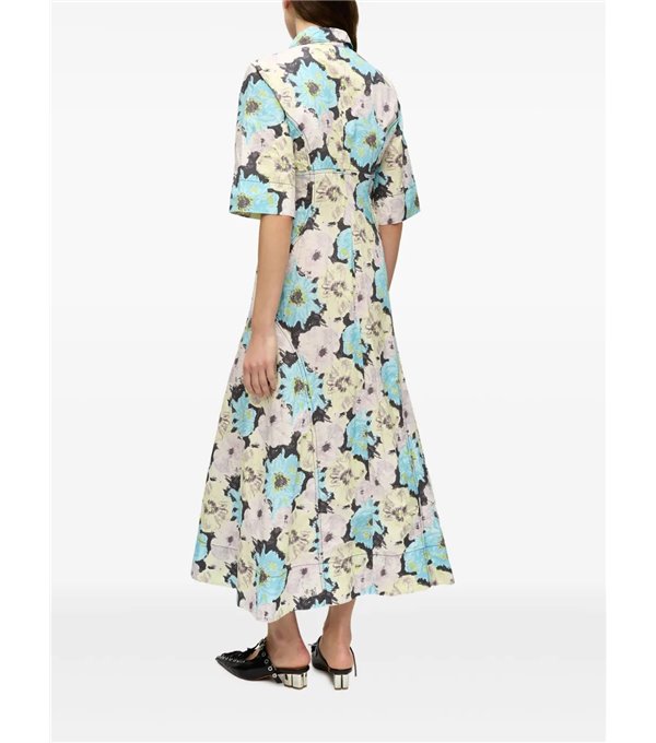 Poplin long dress with flowers