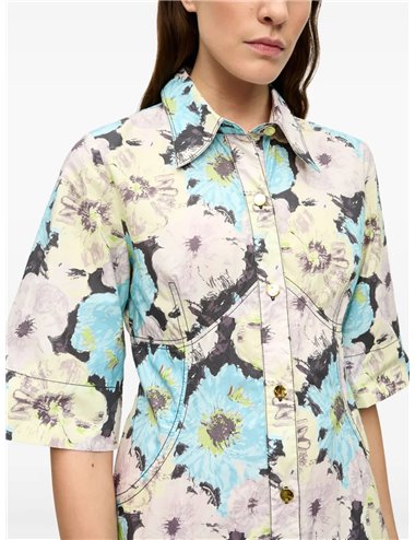 Poplin long dress with flowers