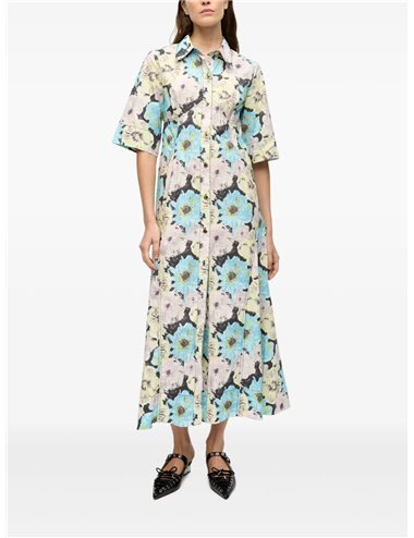 Poplin long dress with flowers