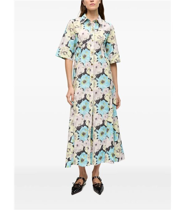 Poplin long dress with flowers