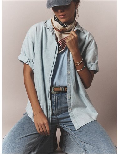 CHANNING - Fine Denim Short-Sleeve Shirt - Light Blue