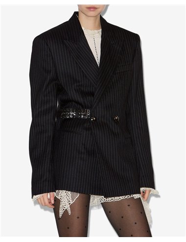 NAHIA-Blazer rayas entallada cinturón