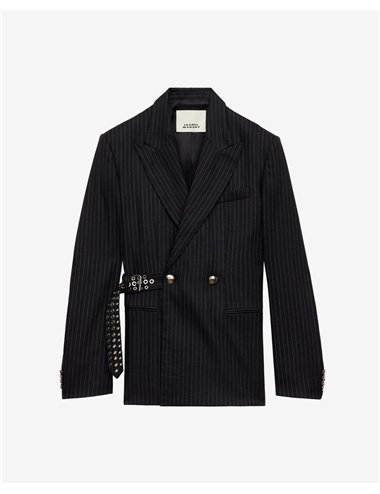 NAHIA-Blazer rayas entallada cinturón