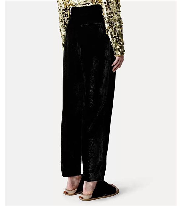 Velvet pants with satin waistband - black